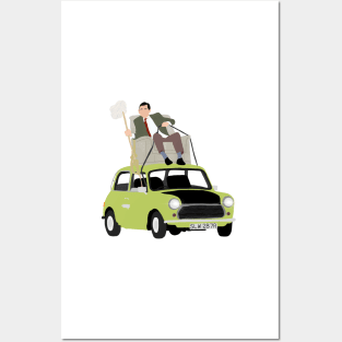 Mr Bean driving his car from the roof Posters and Art